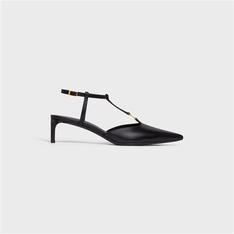 Women's Celine kitten strap in embroidered calfskin pumps.